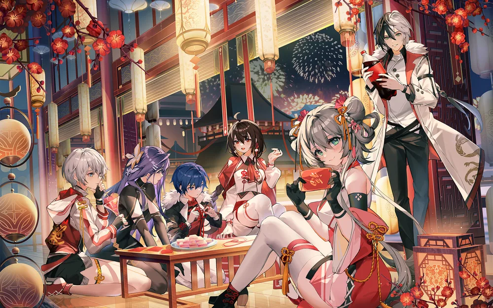 社团春节主题插画：灯会中的 Vsinger 群像