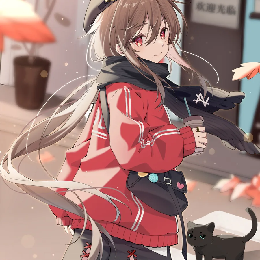 《冬日留声》插画：穿红色卫衣的乐正绫