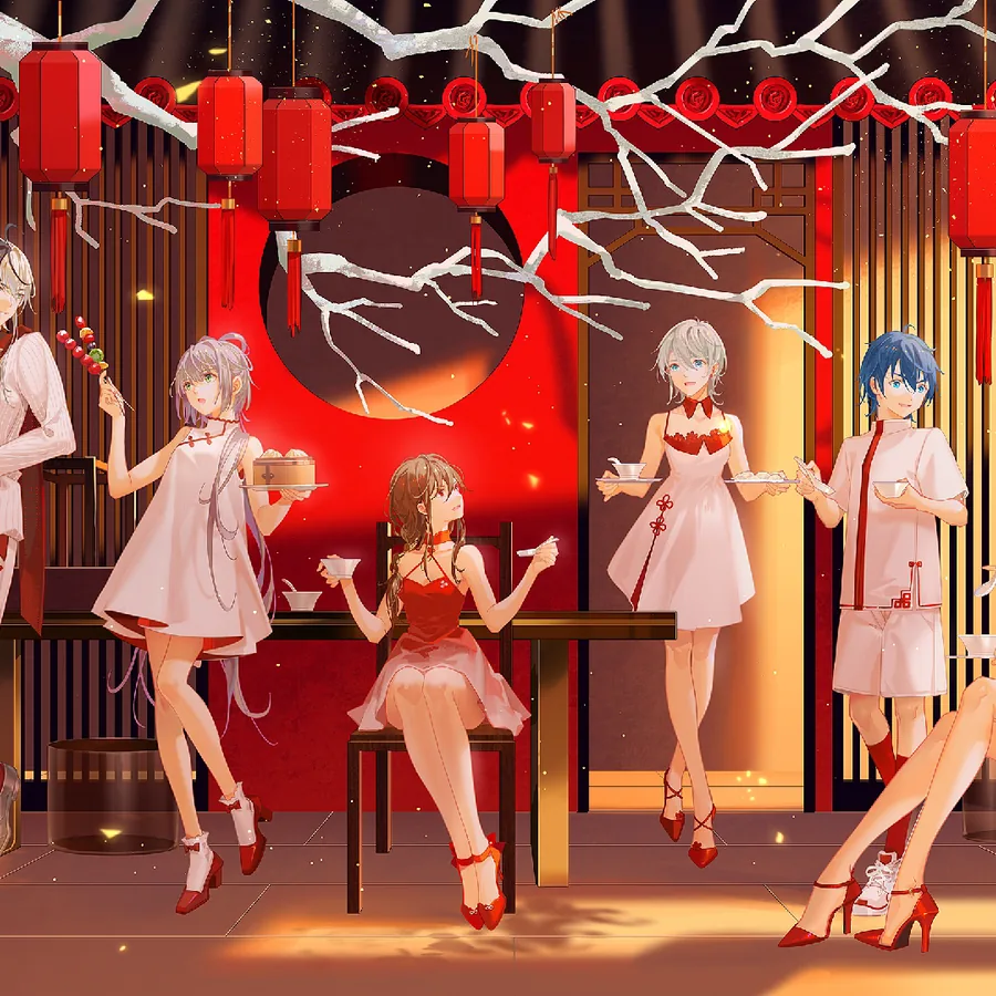 《红装·生日祭》主视觉：红色礼服与灯笼